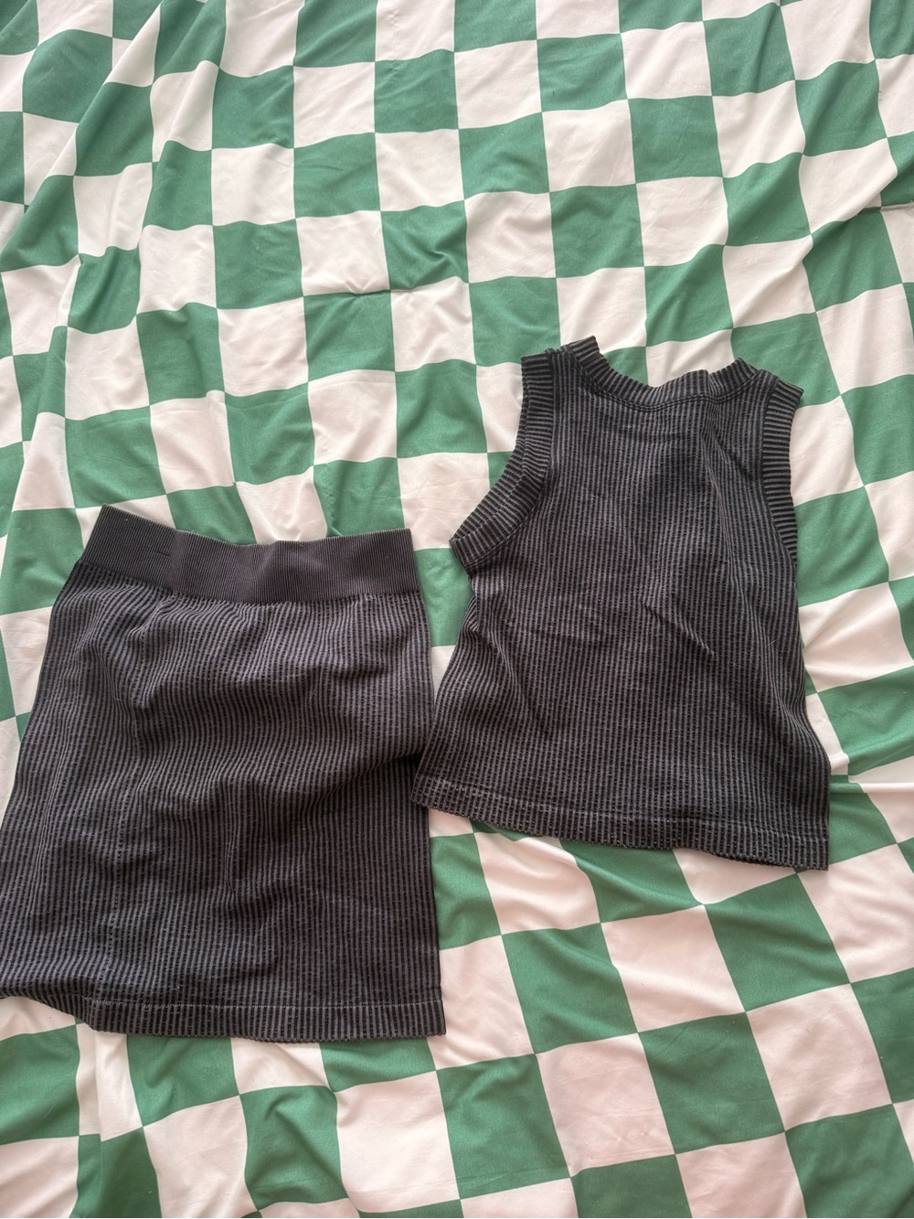 Charcoal Ribbed Knit Two-Piece Set - Tank + Skirt